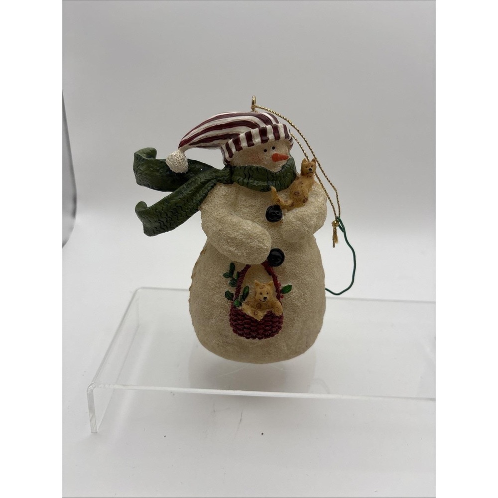 Vtg~RAZ Imports~Deb Strain~Winter Christmas Snowman with Kittens Cats Ornament